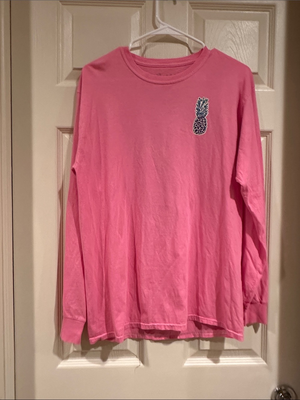 Long Sleeve Pink Tee with Pineapple Graphic